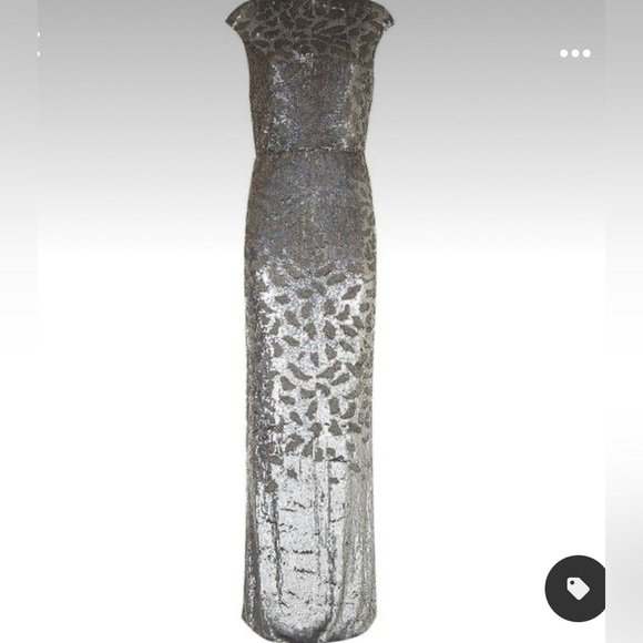 NWT Rachel Gilbert Carlotta Silver Sequin Floor Length Sz 10 Boatneck Gown - Picture 1 of 13